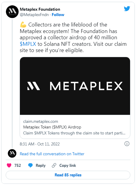 Токен Metaplex упал на 68% после привлечения коллекционеров Solana NFT к Airdrop